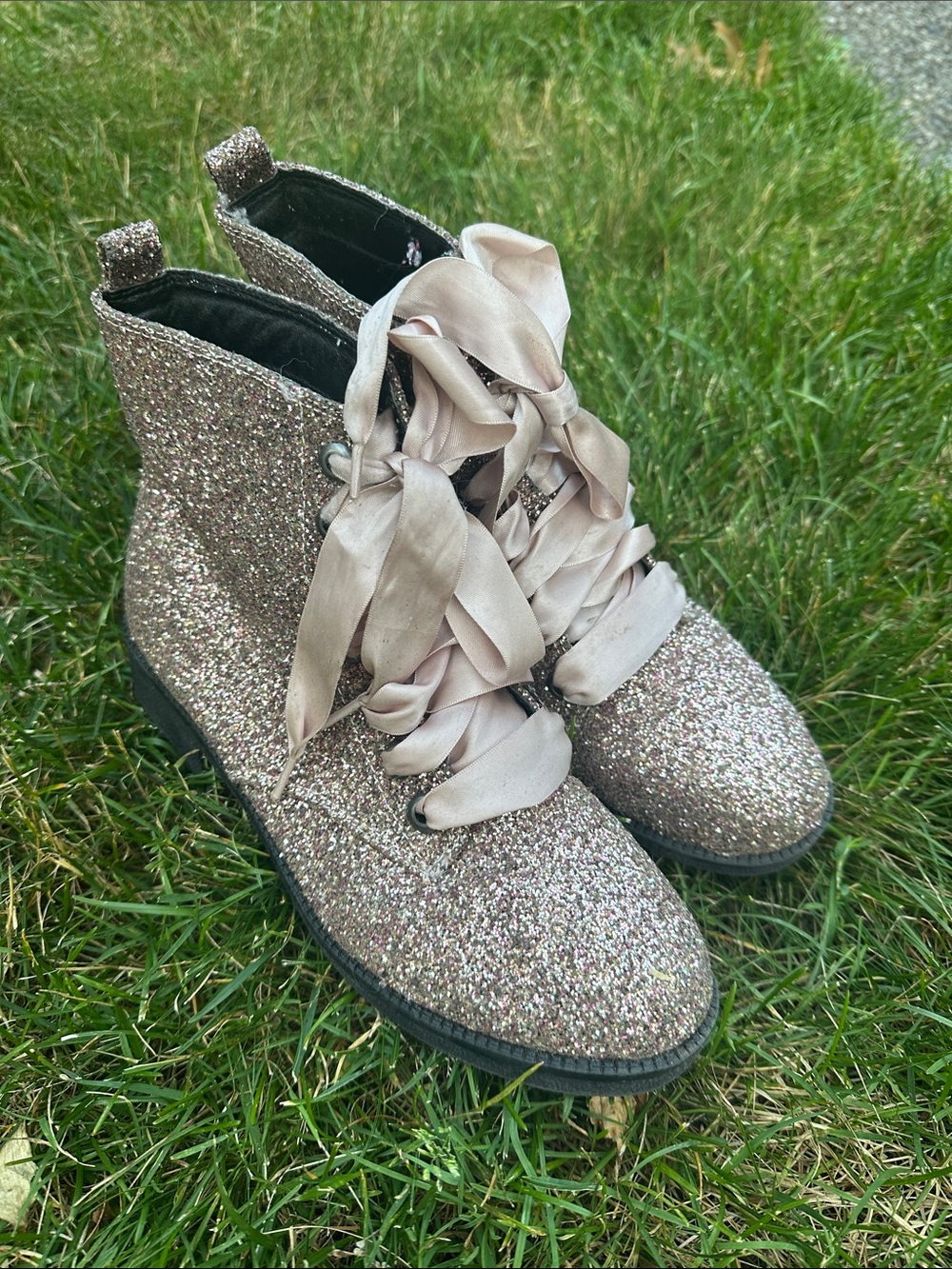 Glitter Ribbon Lace-Up Women's Ankle Boots - Rose Gold Dirty Laundry